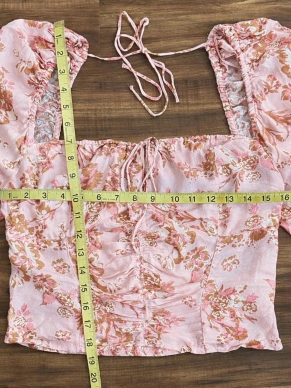 Free People Hilary Floral Ruched Top Pink Square Neck NWT L Fits S